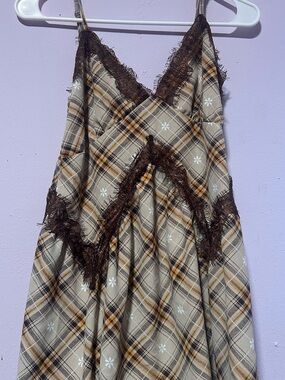 Stitch & Pine Plaid Lace Smocked Mini Dress Size S